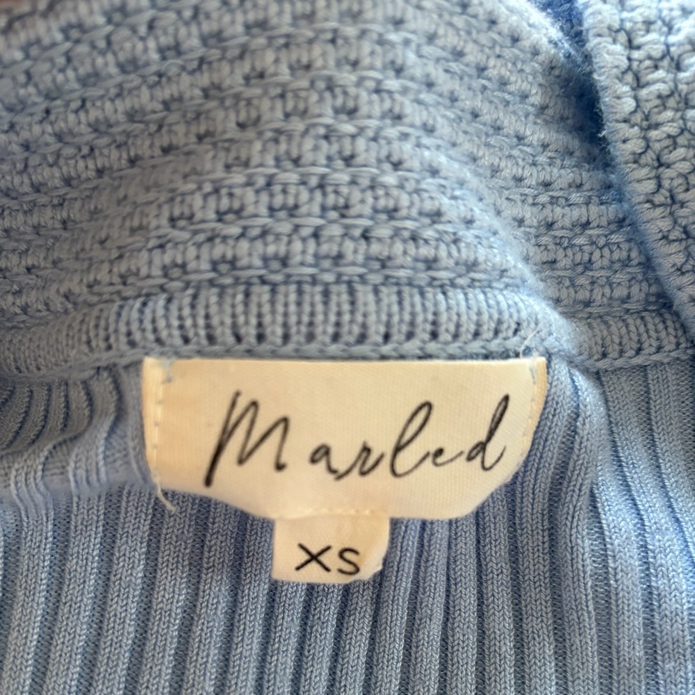 Marled Ribbed Knit Crocheted Collared Sweater Top XS Blue - Picture 3 of 4